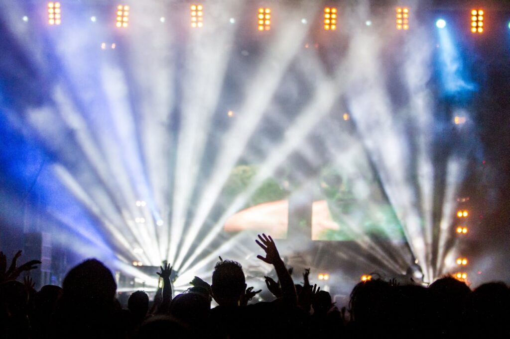 Vibrant party scene in Budapest representing luxury transportation to clubs and party venues.