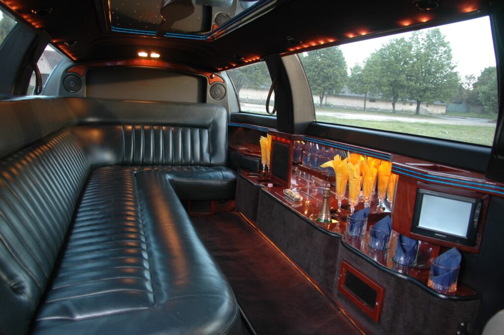 Spacious and luxury interior of a Lincoln Limousine in Budapest.