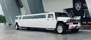 A white Hummer Limousine represents the iconic Limo Hire in Budapest.
