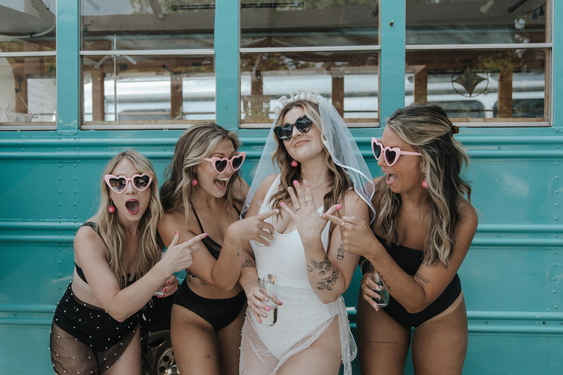 Hen group celebrating in Budapest in Bikinies, representing the fun and party vibes.