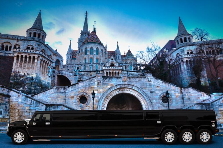 Hidden Budapest photo spots limo experience with black Hummer limousine at Fisherman’s Bastion